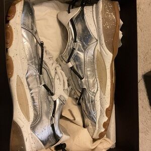 Valentino Metallic Silver and White Sneakers